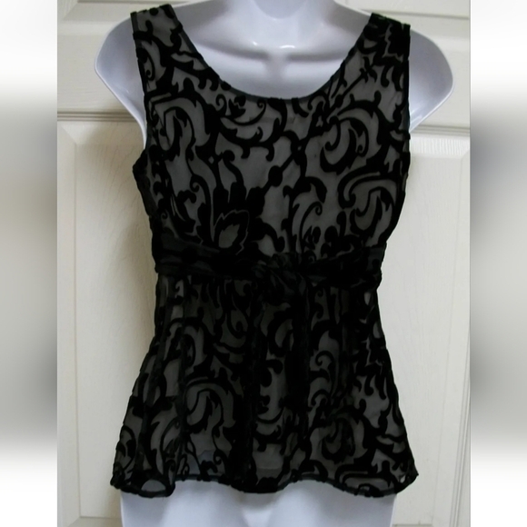 TAPEMEASURE BLACK VELVET BURNOUT VERSATILE LONG TIE SASH SLEEVELESS TOP 6 - Picture 7 of 11